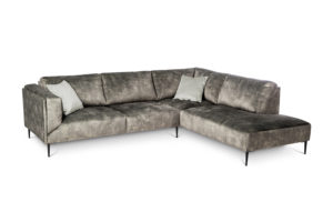 In picture: Leone Open End Right. Fabric: Adore 156. Leg: 15 black nickel.