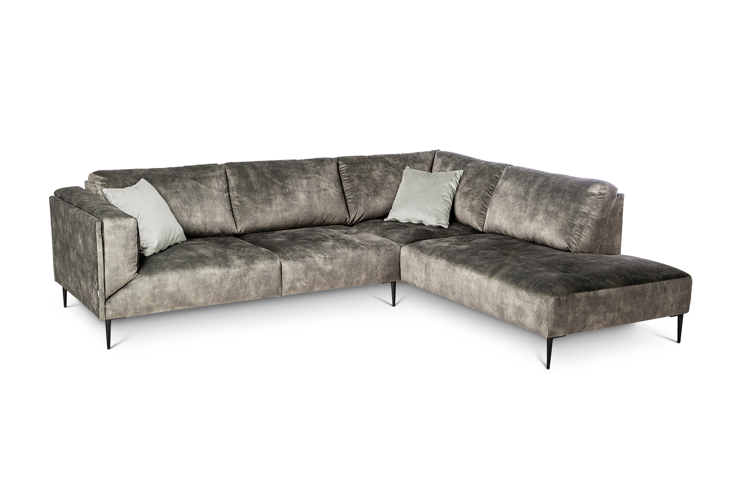 In picture: Leone Open End Right. Fabric: Adore 156. Leg: 15 black nickel.