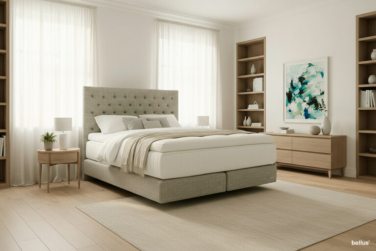 In picture: Nordic C40 with Windsor headboard and Sirius top mattress. Fabric: Lineo 616.