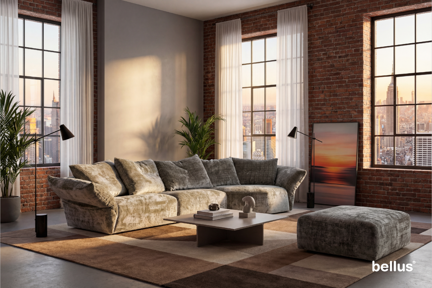 In picture: Eularia Lounger Maxi 200 with footstool 85x85 cm. Fabric: Urban3493