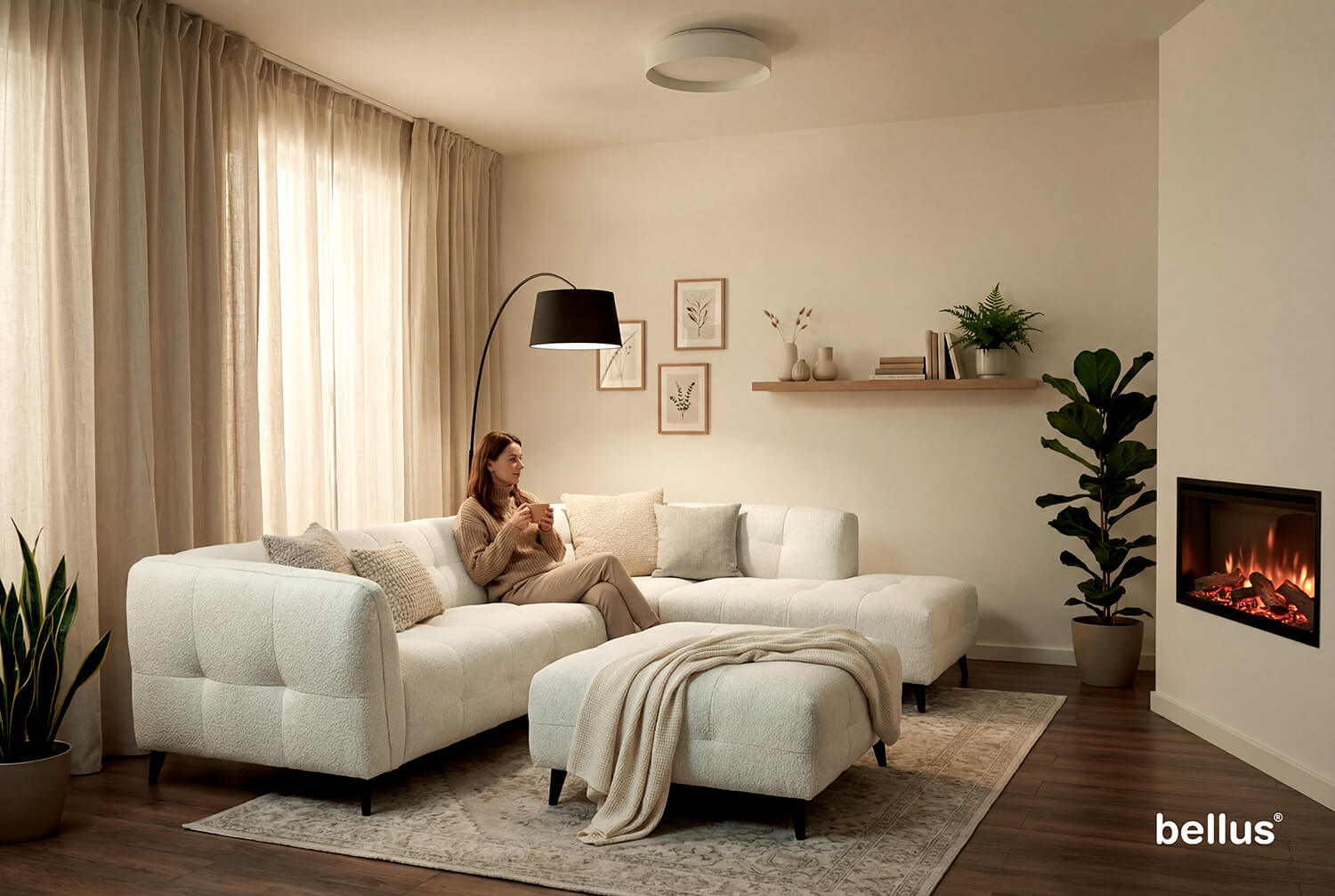 In picture: Ariel Open End Right with footstool. Fabric: Chrush 290. Leg: 50 black.