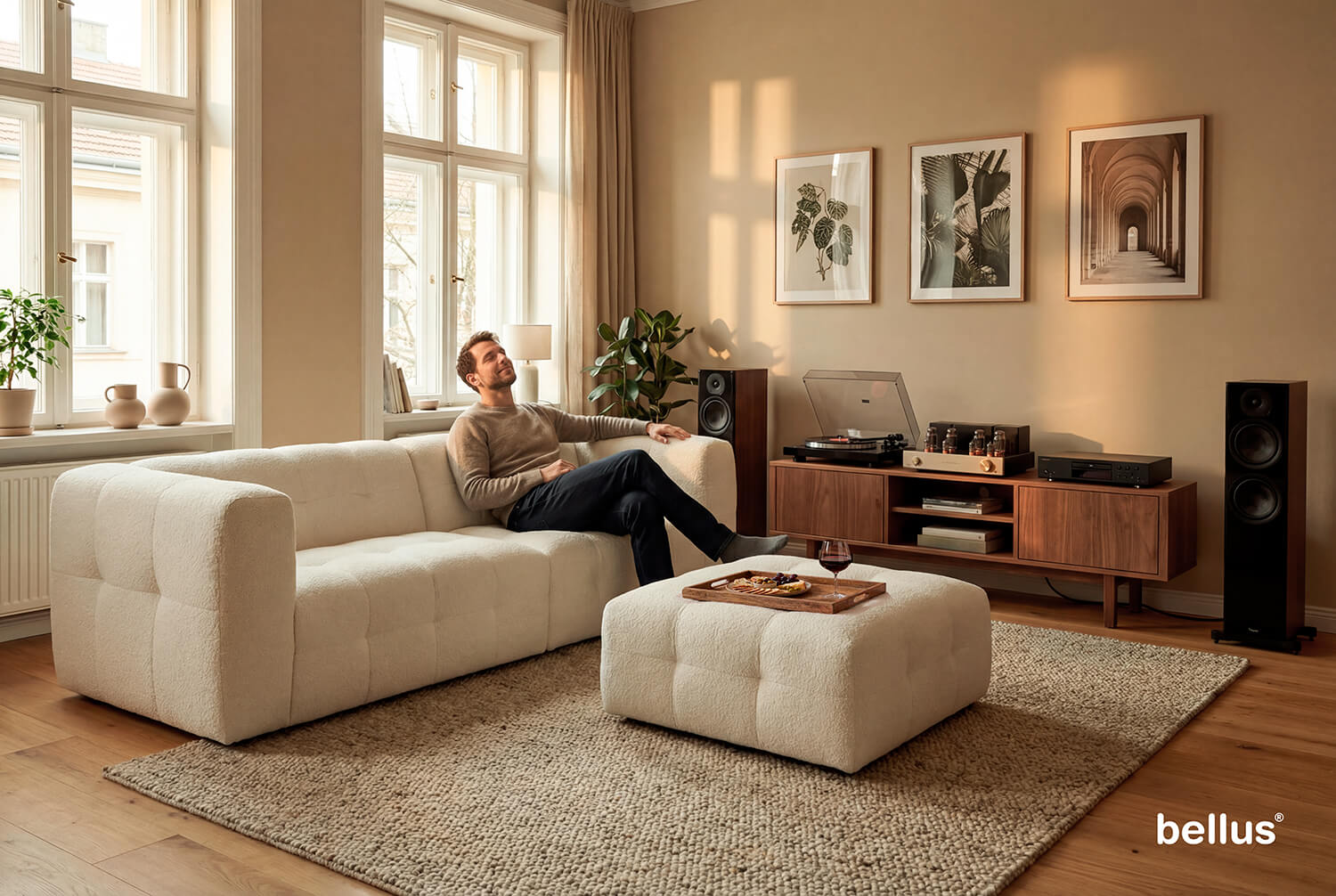 In picture: Bublee Maxi 3 with Bublee footstool. Fabric: Wooley 22907.