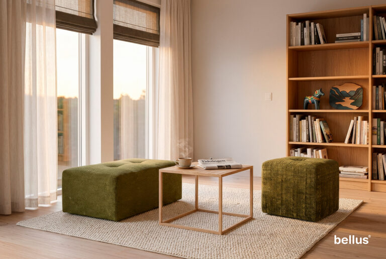 In picture: Softy footstools 115x75 cm and 45x45 cm. Fabric: Urban 3438.
